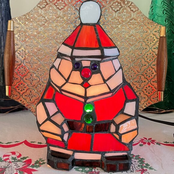 Tiffany Style Stained Glass Santa Accent Desk Lamp - Picture 2 of 13